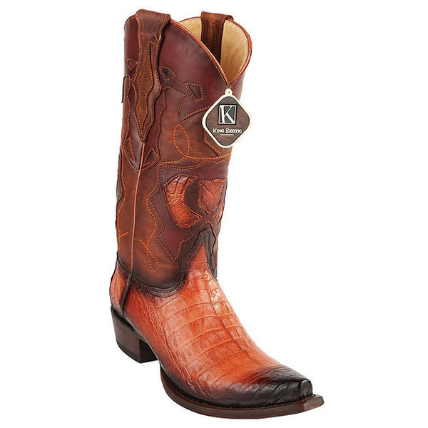 Cognac Caiman Tail Square Toe Boots