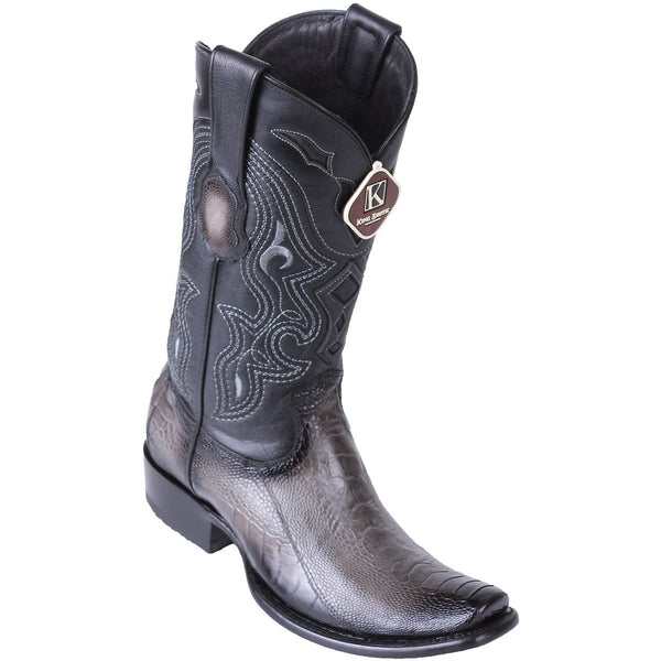 Men's King Exotic Ostrich Leg Boots With Rubber Sole & Saddle Square Toe Black (48160505) main image 1