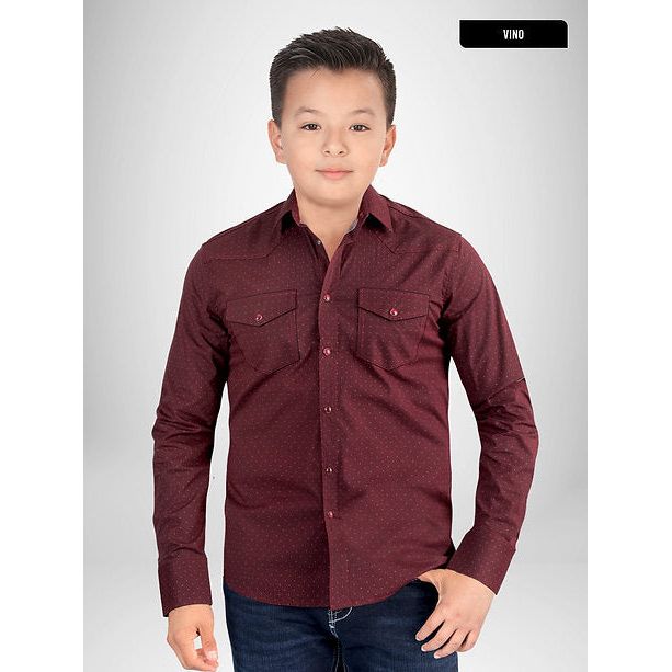 LAMASINI Boys' Burgundy Long Sleeve Western Shirt