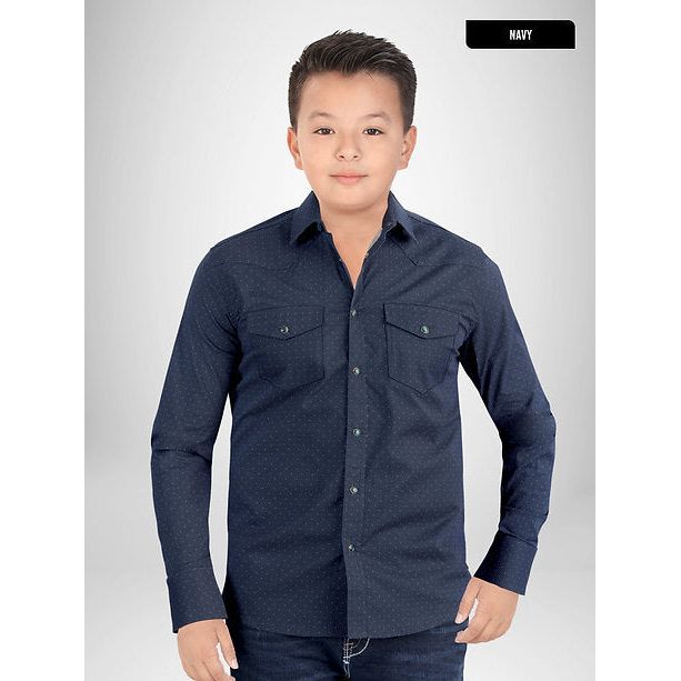 LAMASINI Boys' Navy Long Sleeve Western Shirt