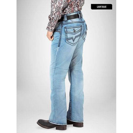 LAMASINI Men's Light Blue Spandex Denim Jeans - Boot Cut