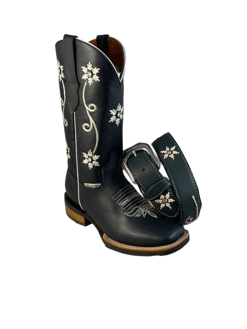 FRONTIER Women's Black Western Boots - Square Toe - Free Belt