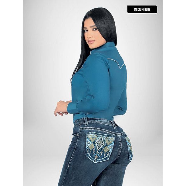 LAMASINI Women s Medium Blue Jeans Boot Cut Rodeo Boots