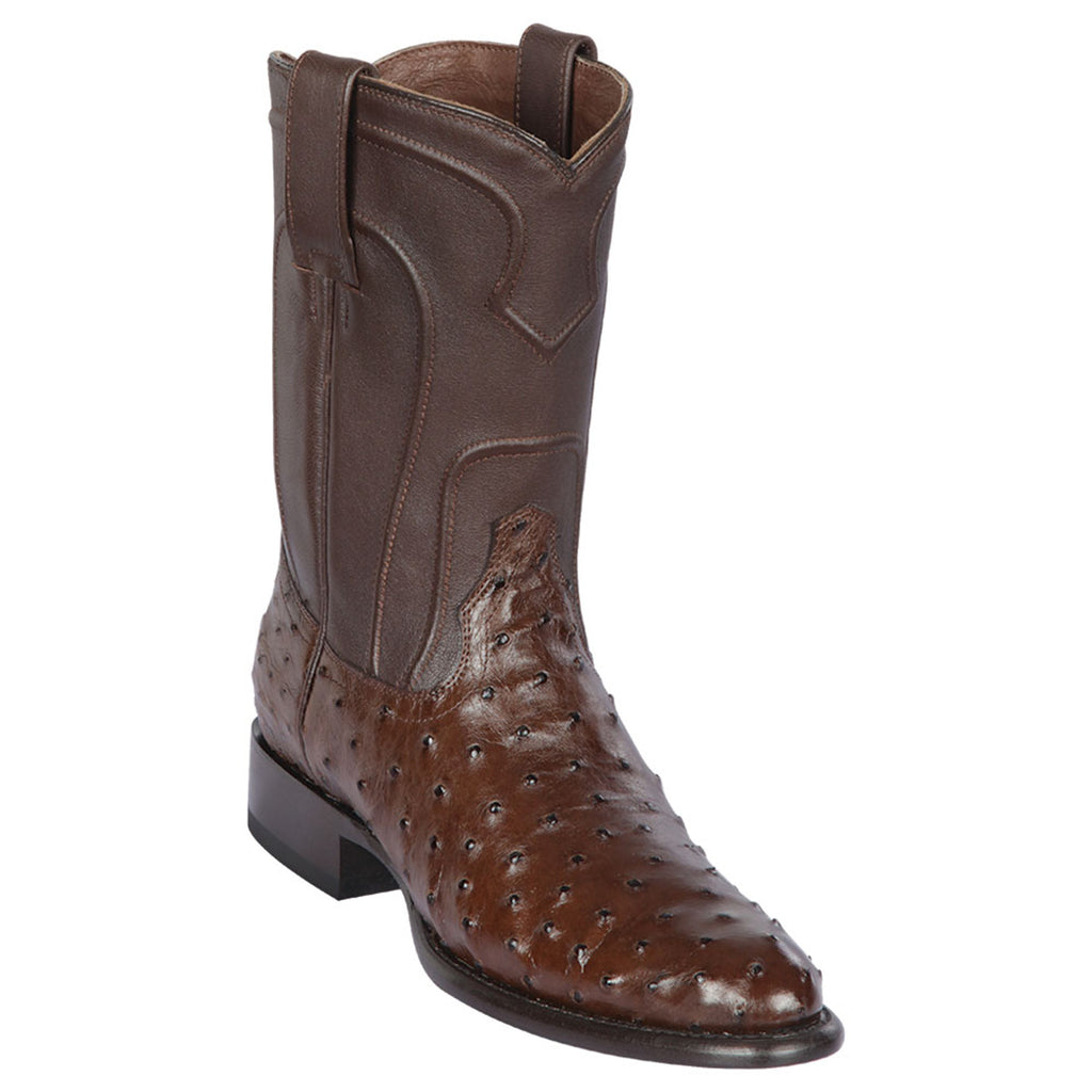 LOS ALTOS Men's Brown Full Quill Ostrich Exotic Roper Boots