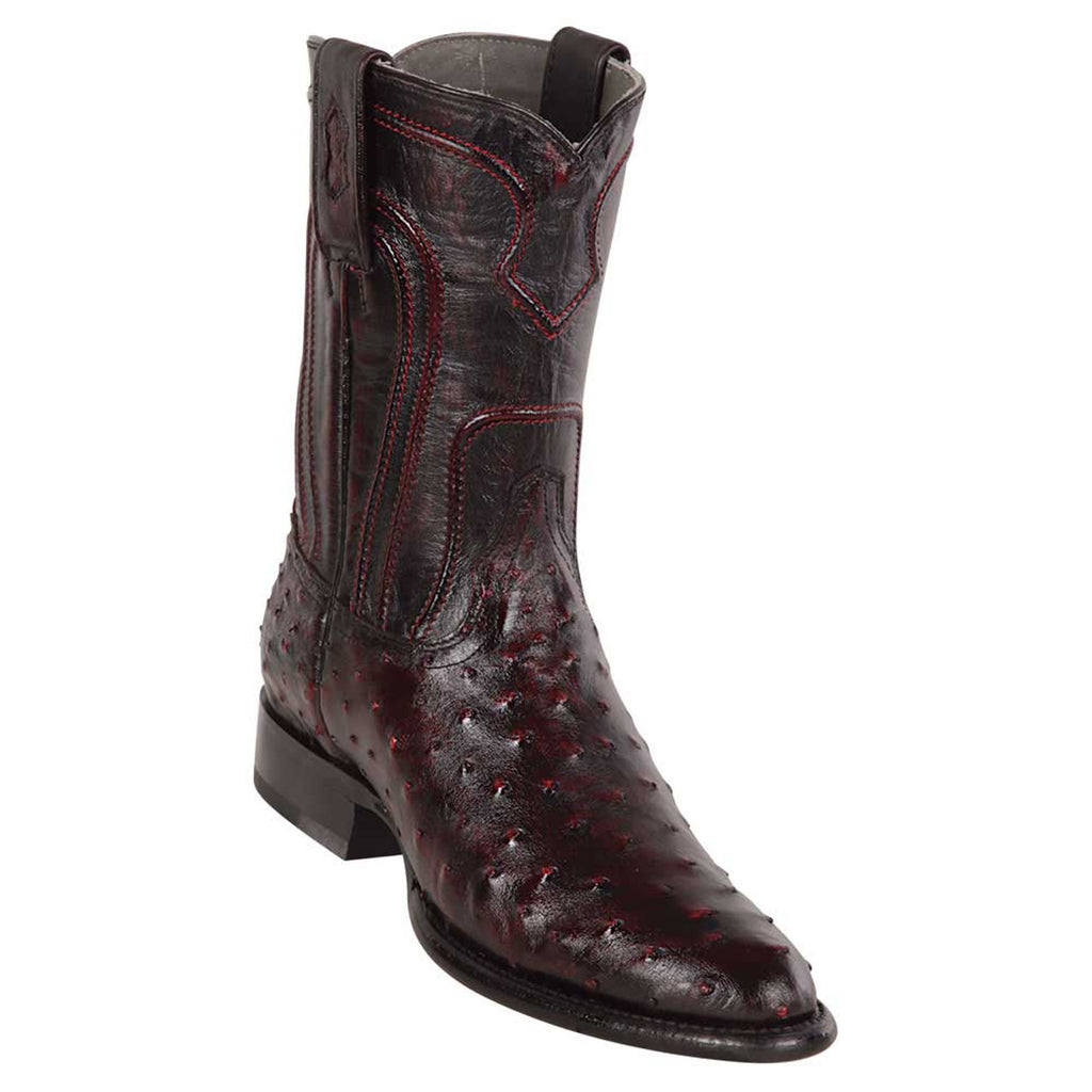 LOS ALTOS Men's Black Cherry Full Quill Ostrich Exotic Roper Boots