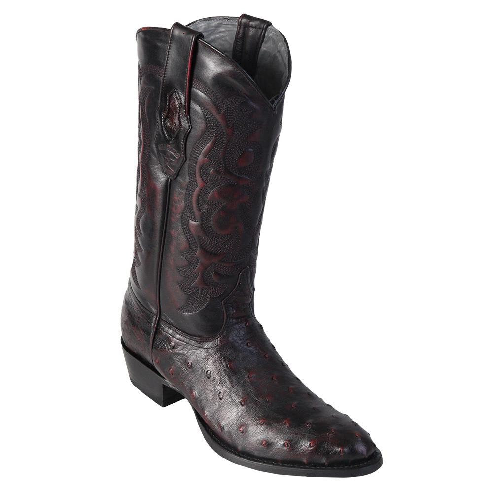 LOS ALTOS Men's Black Cherry Full Quill Ostrich Exotic Boots - Round Toe
