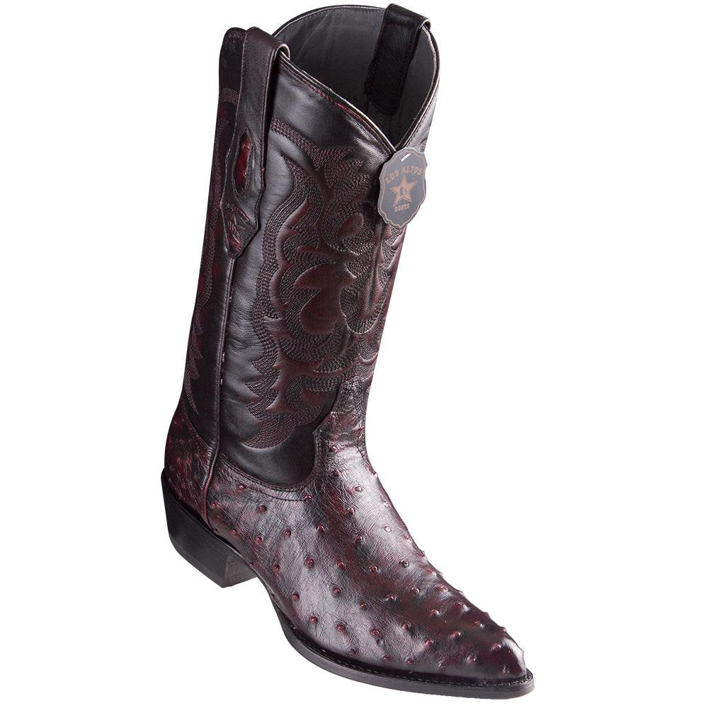 LOS ALTOS Men's Black Cherry Full Quill Ostrich Exotic Boots - J Toe