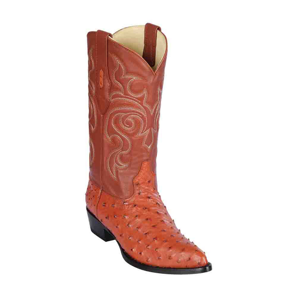 LOS ALTOS Men's Cognac Full Quill Ostrich Exotic Boots - J Toe