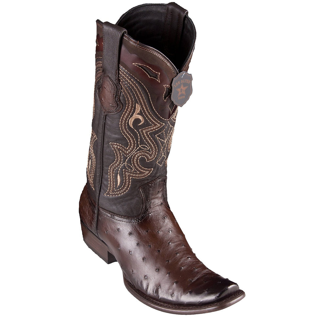 KING EXOTIC Men's Faded Brown Full Quill Ostrich Exotic Boots - Dubai Toe
