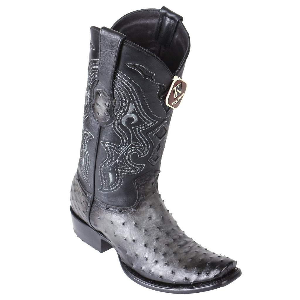 KING EXOTIC Men's Faded Gray Full Quill Ostrich Exotic Boots - Dubai Toe