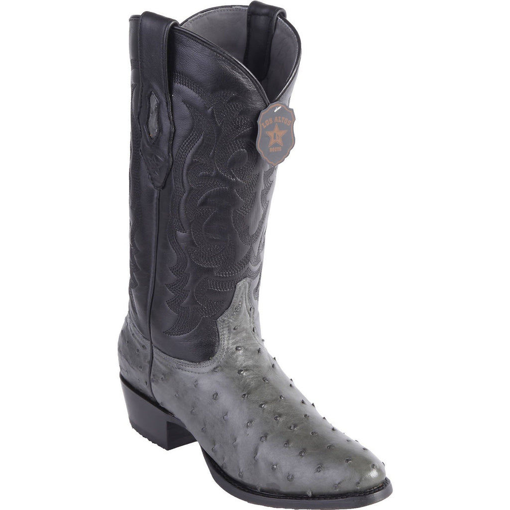 LOS ALTOS Men's Gray Full Quill Ostrich Exotic Boots - Round Toe