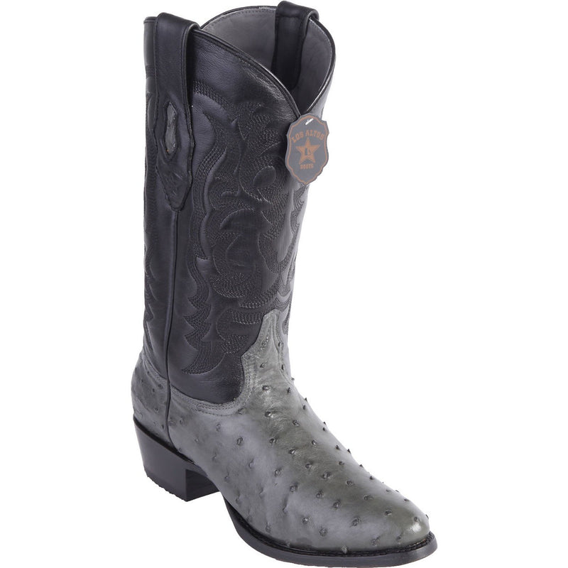 LOS ALTOS Men's Gray Full Quill Ostrich Exotic Boots - Round Toe
