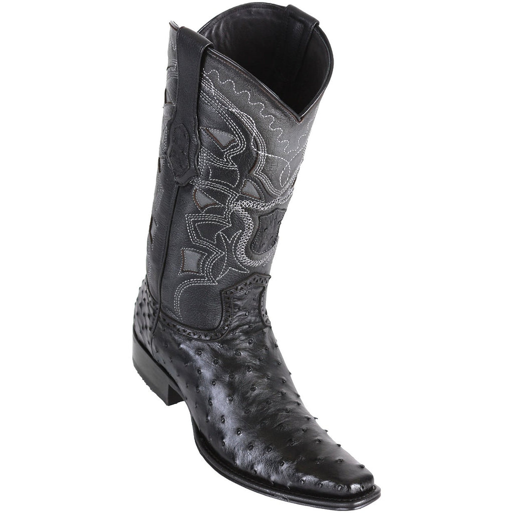 LOS ALTOS Men's Black Full Quill Ostrich Exotic Boots - European Toe