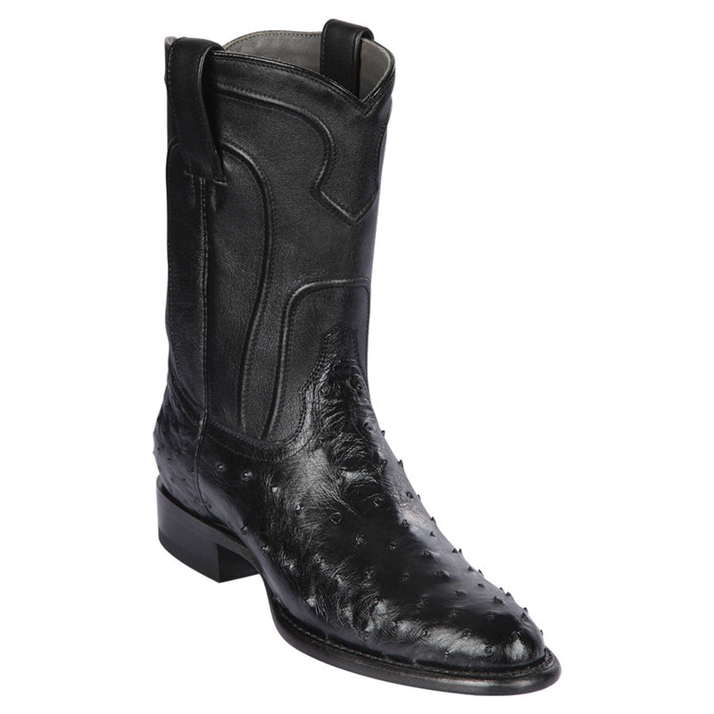 LOS ALTOS Men's Black Full Quill Ostrich Exotic Roper Boots