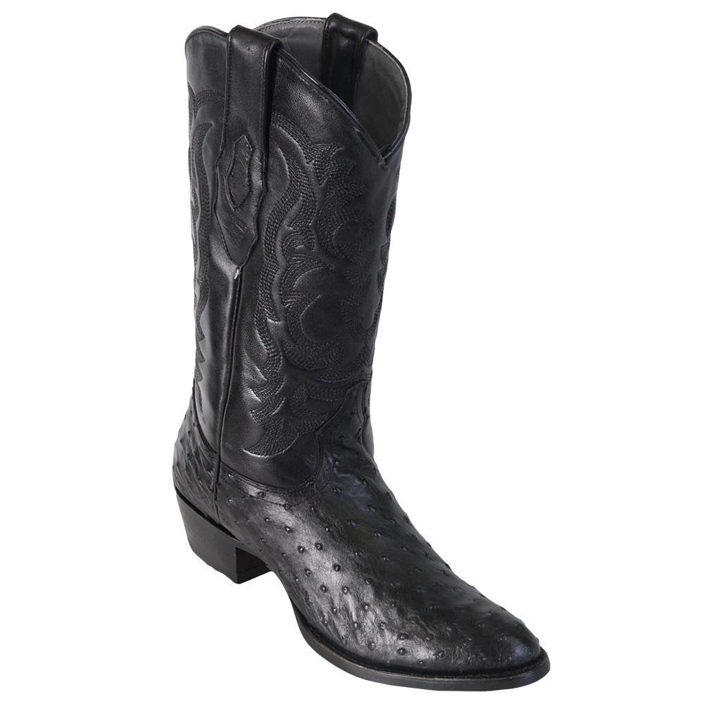 LOS ALTOS Men's Black Full Quill Ostrich Exotic Boots - Round Toe