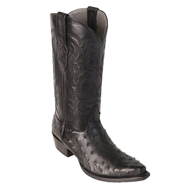 LOS ALTOS Men's Black Full Quill Ostrich Exotic Boots - Snip Toe
