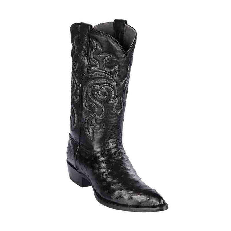 LOS ALTOS Men's Black Full Quill Ostrich Exotic Boots - J Toe