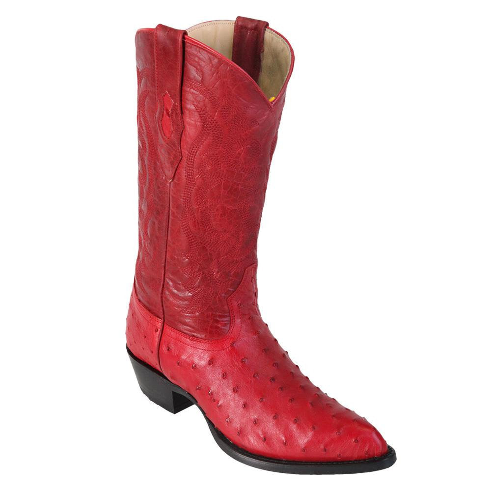 LOS ALTOS Men's Red Full Quill Ostrich Exotic Boots - J Toe