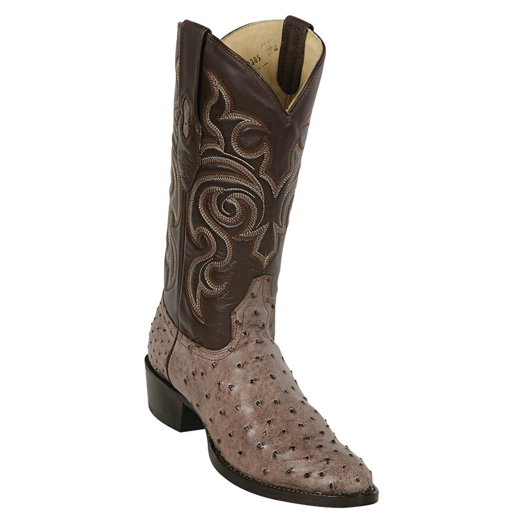 LOS ALTOS Men's Rustic Brown Full Quill Ostrich Exotic Boots - Round Toe