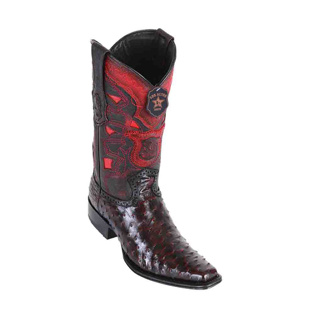 LOS ALTOS Men's Black Cherry Full Quill Ostrich Exotic Boots - European Toe
