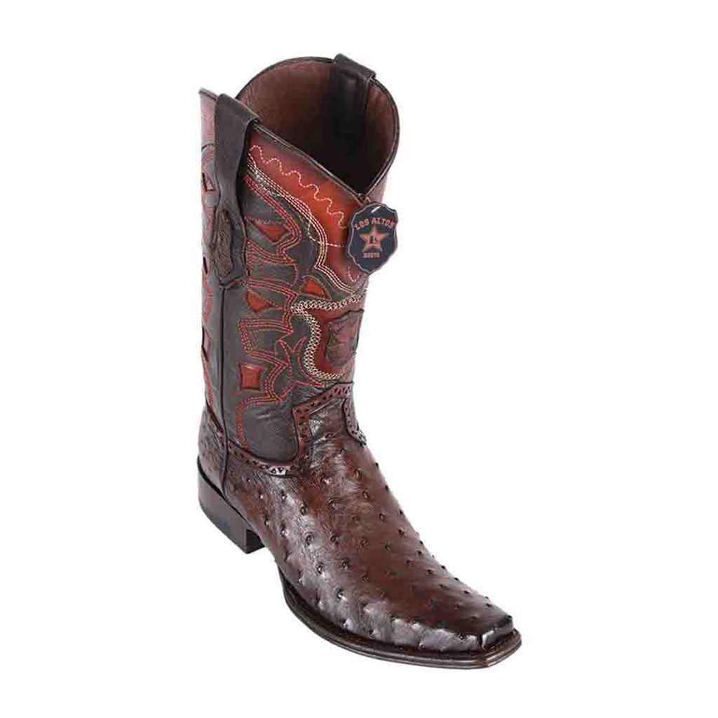 LOS ALTOS Men's Faded Brown Full Quill Ostrich Exotic Boots - European Toe