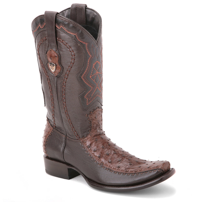 WILD WEST Men's Brown Deer Ostrich Exotic Boots - Dubai Toe