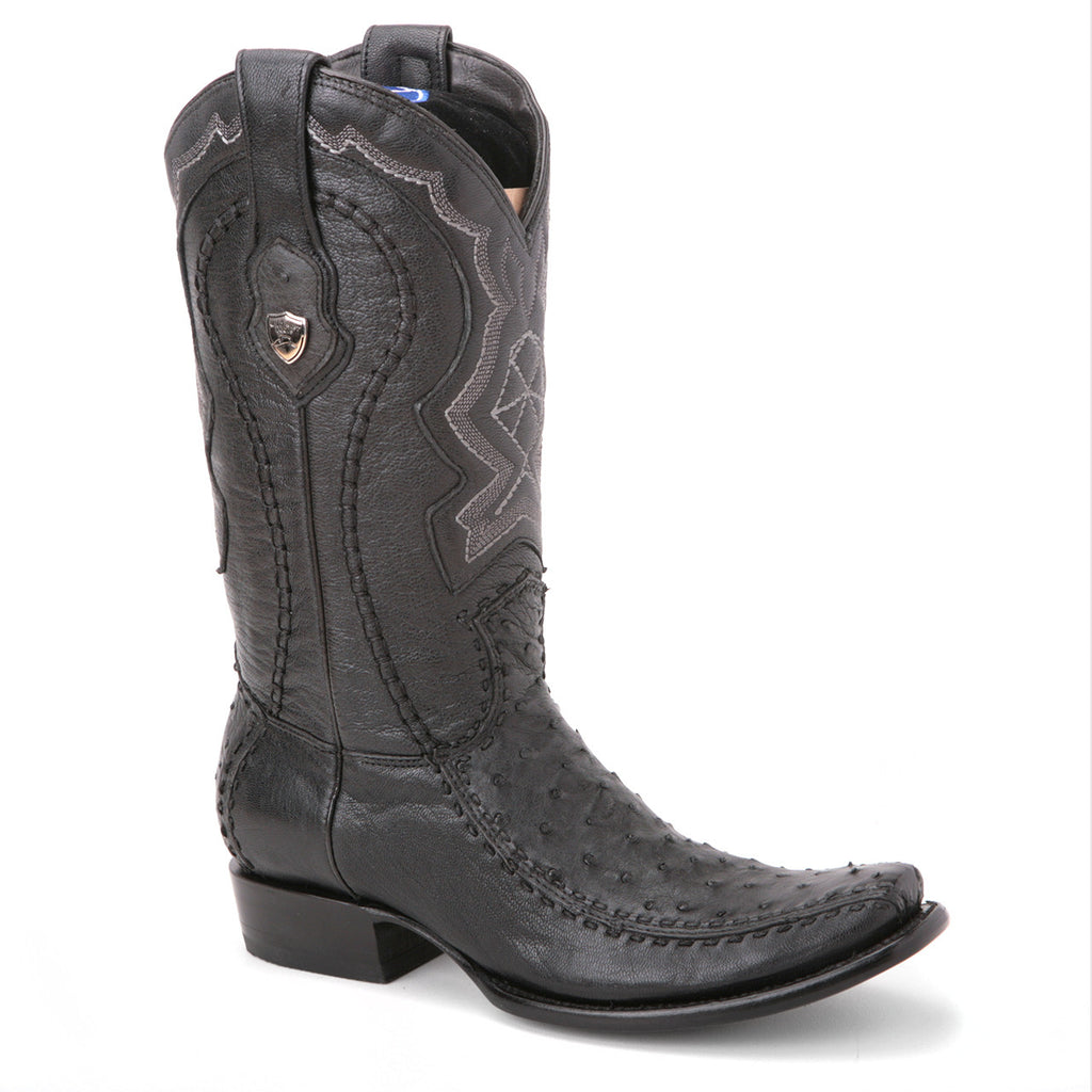 WILD WEST Men's Black Deer Ostrich Exotic Boots - Dubai Toe