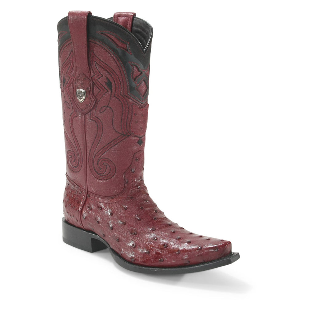 WILD WEST Men's Burgundy Full Quill Ostrich Exotic Boots - Snip Toe