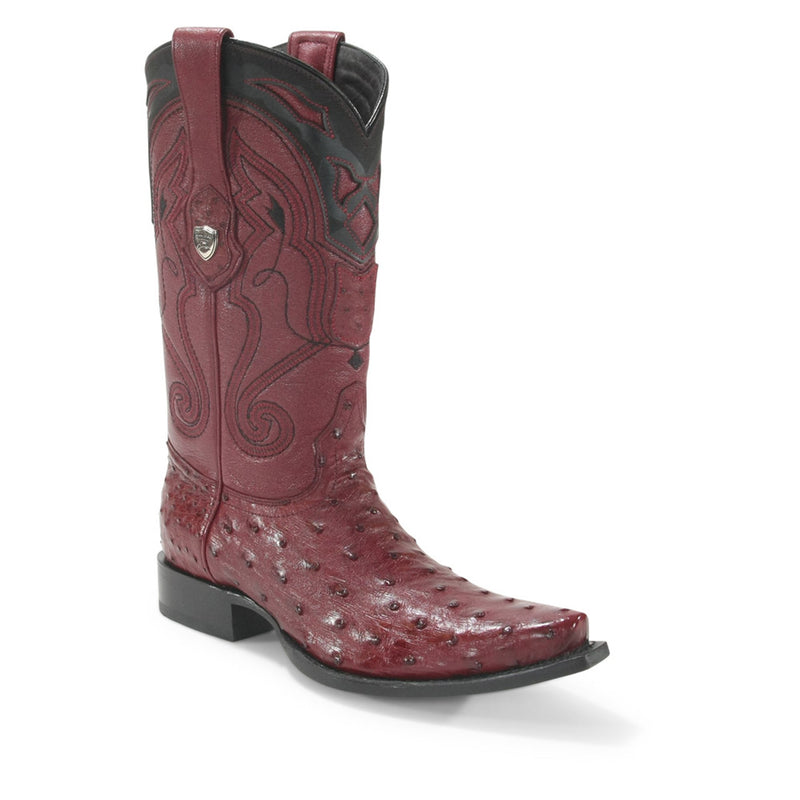 WILD WEST Men's Burgundy Full Quill Ostrich Exotic Boots - Snip Toe