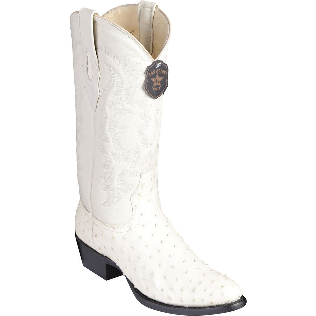 LOS ALTOS Men's White Full Quill Ostrich Exotic Boots - Round Toe
