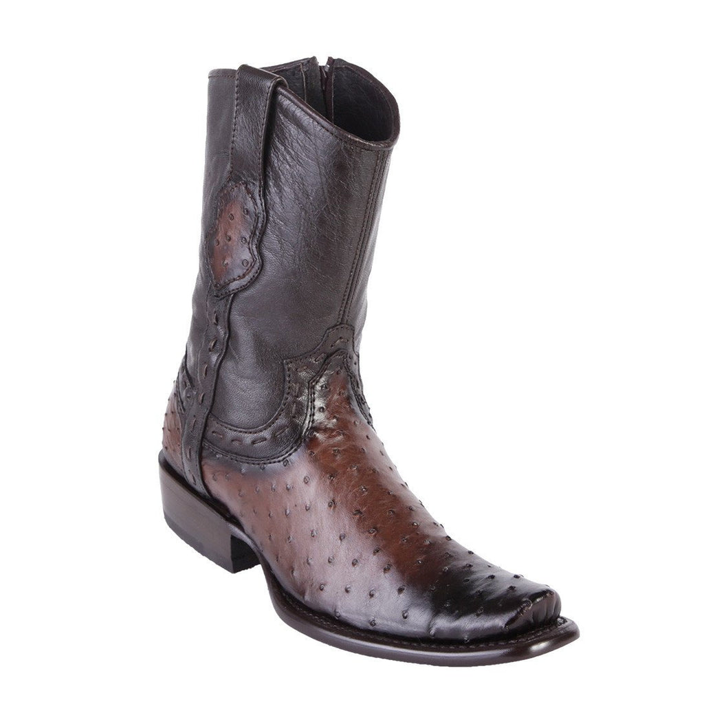 WILD WEST Men's Faded Brown Full Quill Ostrich Exotic Short Boots - Dubai Toe