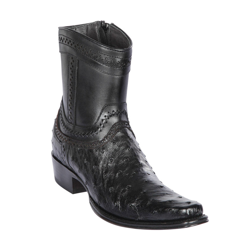 LOS ALTOS Men's Black Full Quill Ostrich Exotic Boots - European Toe