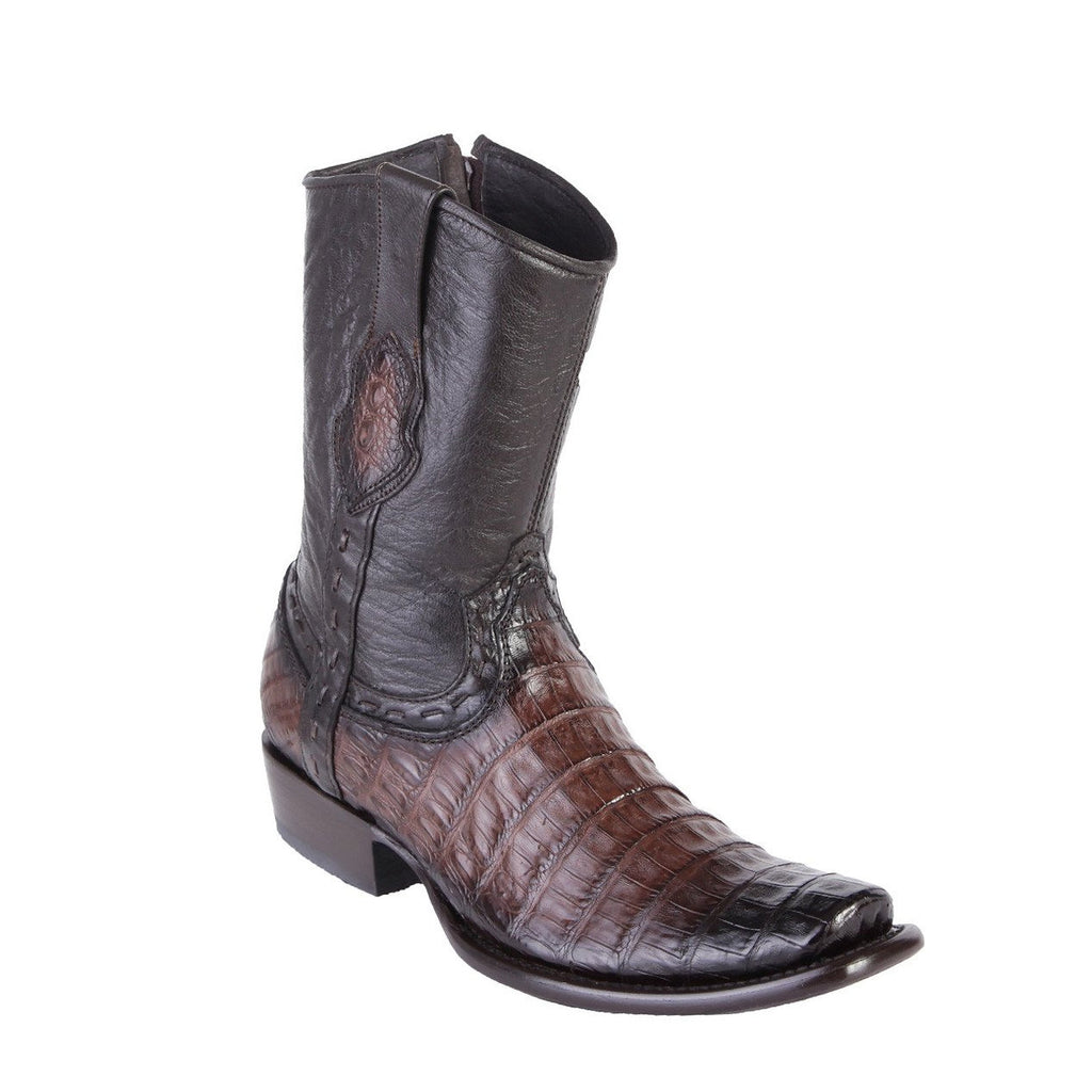 WILD WEST Men's Faded Brown Caiman Belly Exotic Short Boots - Dubai Toe