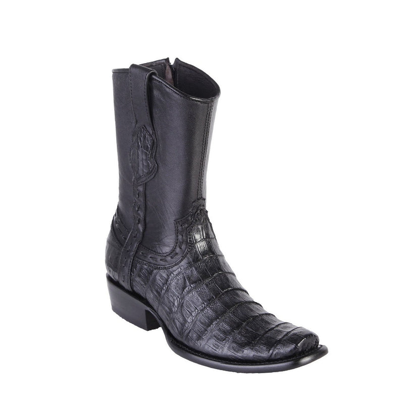 WILD WEST Men's Black Caiman Belly Exotic Short Boots - Dubai Toe