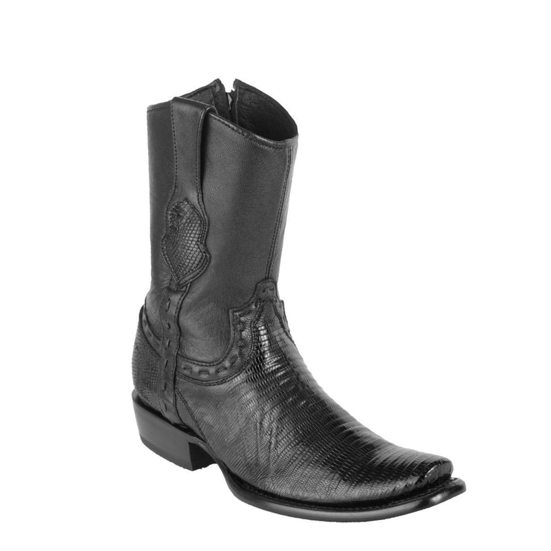 WILD WEST Men's Black Lizard Exotic Short Boots - Dubai Toe