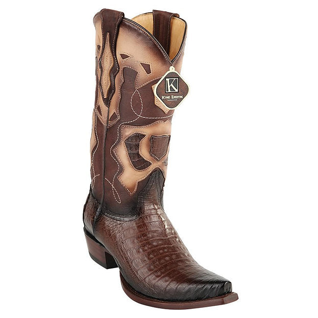 LOS ALTOS Men's Faded Brown Caiman Belly Exotic Boots - Snip Toe