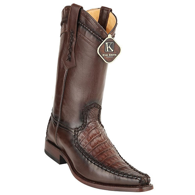 KING EXOTIC Men's Brown Caiman Belly & Deer Exotic Boots - European Toe