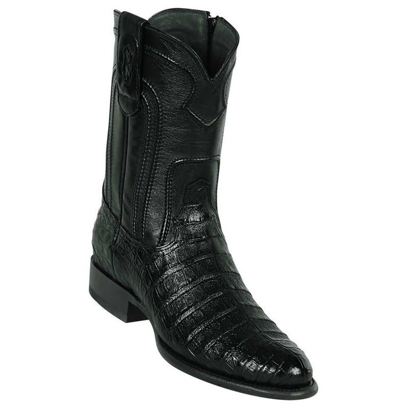 LOS ALTOS Men's Black Caiman Belly Exotic Roper Boots w/Zipper