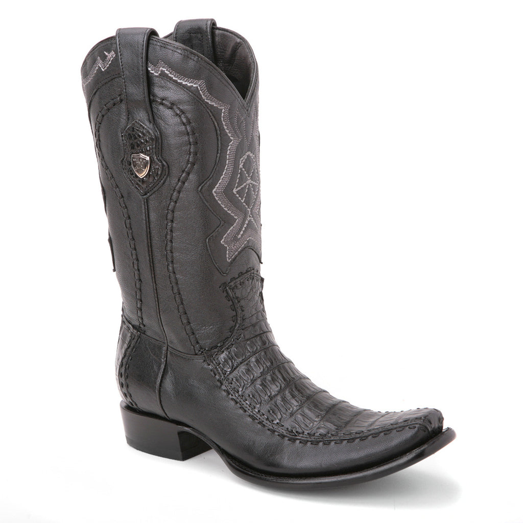 WILD WEST Men's Black Deer & Caiman Belly Exotic Boots - Dubai Toe