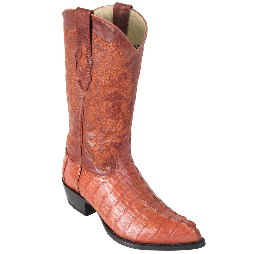 LOS ALTOS Men's Cognac Caiman Tail Exotic Boots - J Toe