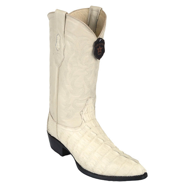 LOS ALTOS Men's Winter White Caiman Tail Exotic Boots - J Toe