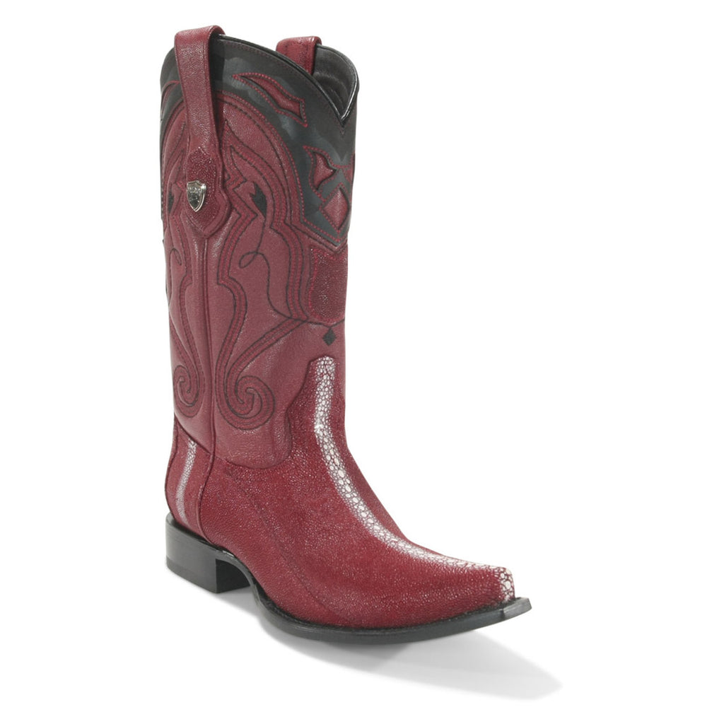 WILD WEST Men's Burgundy Rowstone Stingray Exotic Boots - Snip Toe