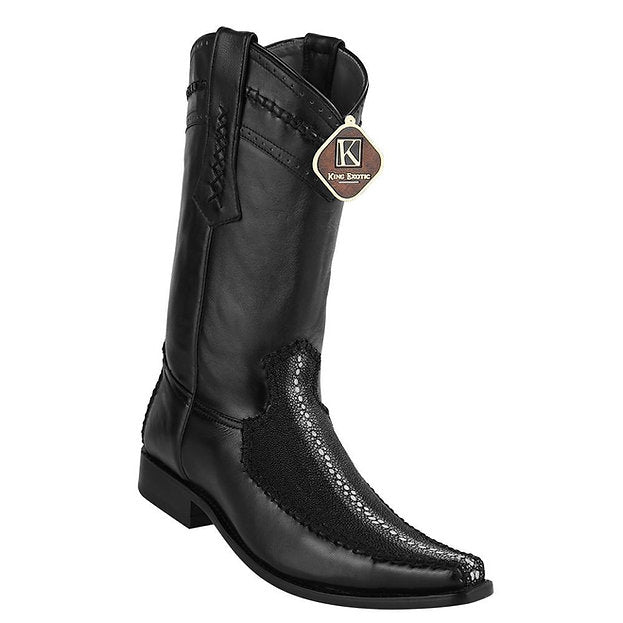 KING EXOTIC Men's Black Rowstone Stingray & Deer Exotic Boots - European Toe