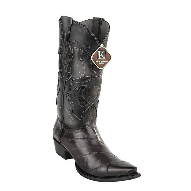 KING EXOTIC Men's Black Eel Exotic Boots - Snip Toe