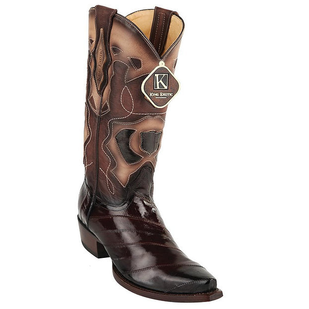 KING EXOTIC Men's Faded Brown Eel Exotic Boots - Snip Toe