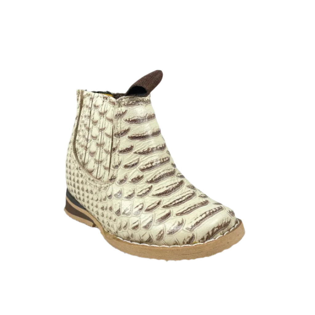 Baby Unisex Engraved Phyton Natural Western Ankle Boots