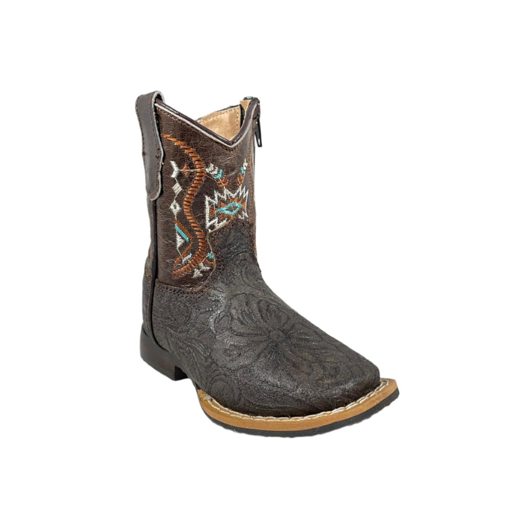Baby Unisex Tooled Print Brown Western Boots