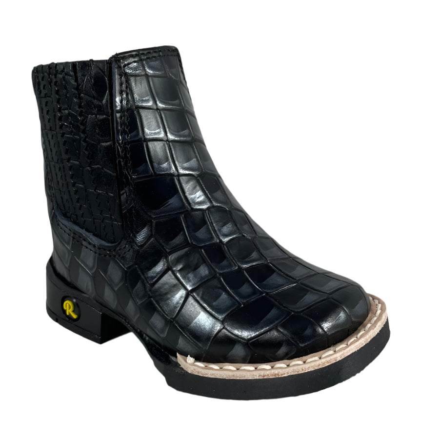 Baby Unisex Crocodile Black Western Ankle Boots