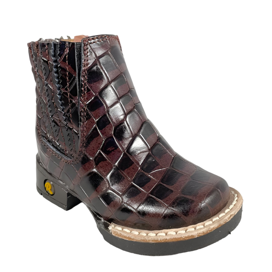 Baby Unisex Crocodile Brown Western Ankle Boots