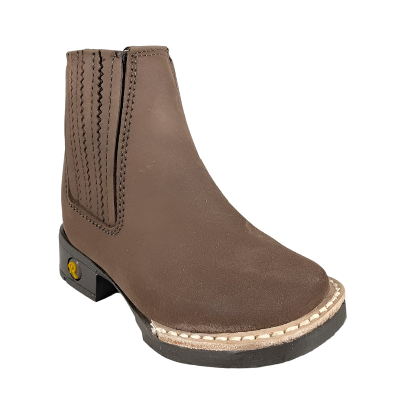 Kids Unisex Suede Brown Western Ankle Boots